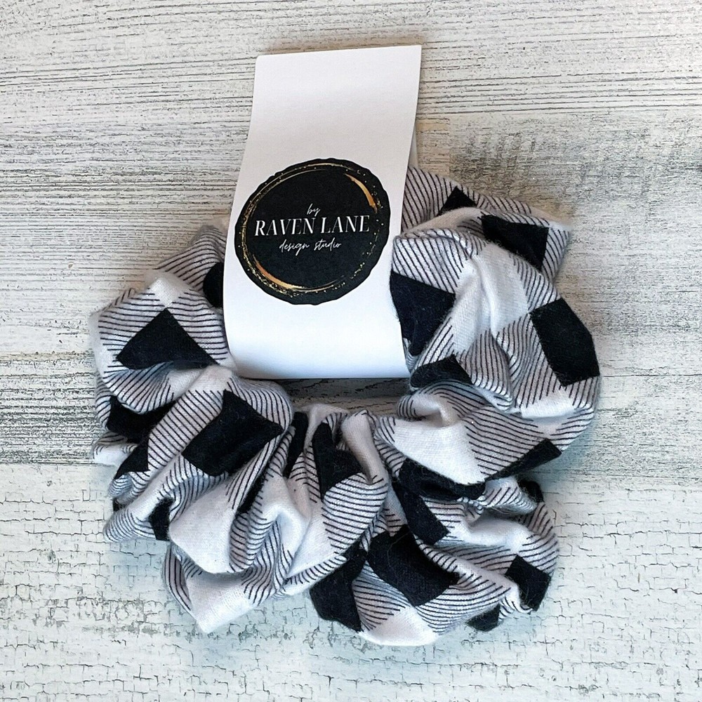 White Buffalo Flannel Scrunchie | Big Scrunchies Fashion Hair Ties Large Volume